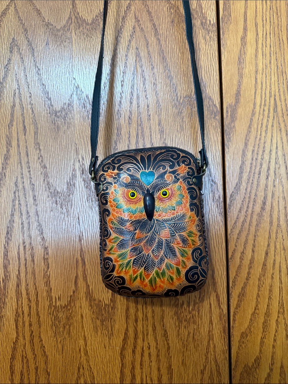 Handmade Leather Owl Crossbody Bag